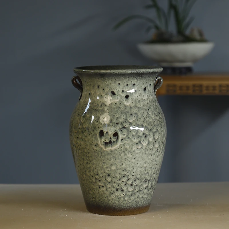 122#复古双耳 粗陶陶罐 紫砂罐 景观  多肉盆栽高度32cm 口径20cm