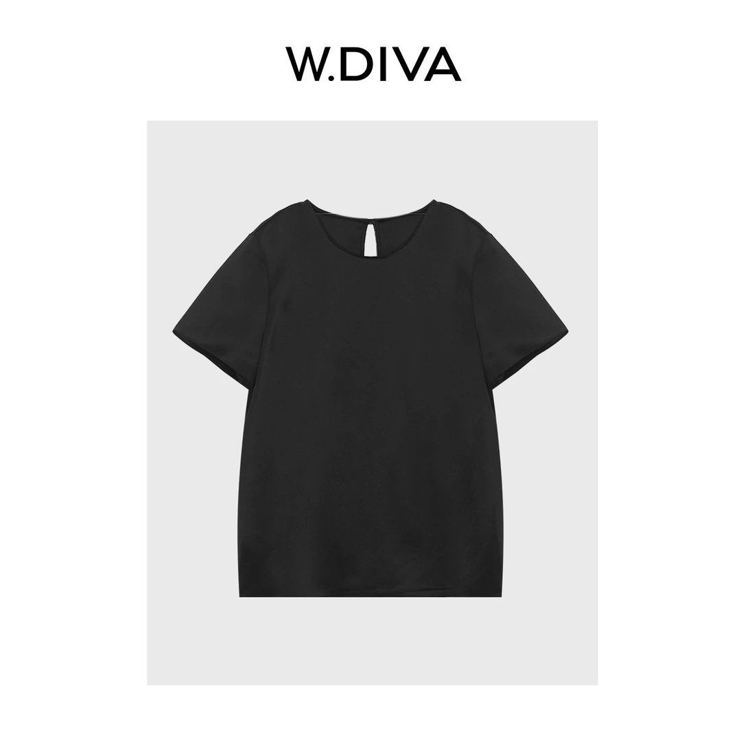 W.Diva【空域】醋酸緞面细腻质感正肩短袖衬衫小衫纯欲52S132108