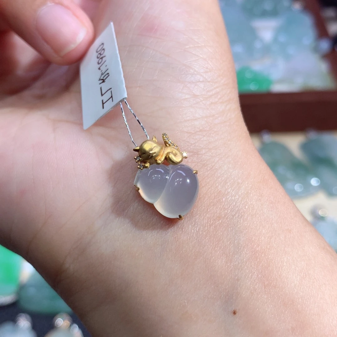 吊坠(不含链)18K金镶嵌翡翠葫芦