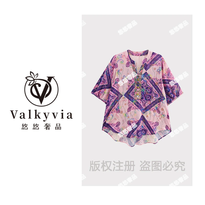 【Valkyvia/悠悠奢品】重工烫钻民族风休闲短袖T恤T7361