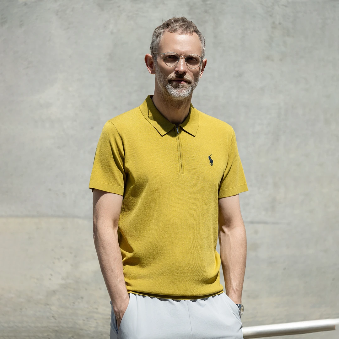 EDOT 【冰丝伊力特】夏季男士透气针织polo衫商务休闲半拉链短袖t恤