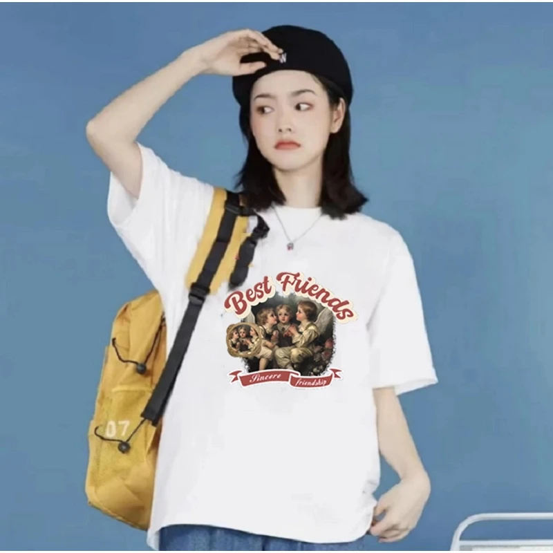 时尚重磅纯棉百搭休闲夏季潮流ins港风T恤-美式天使