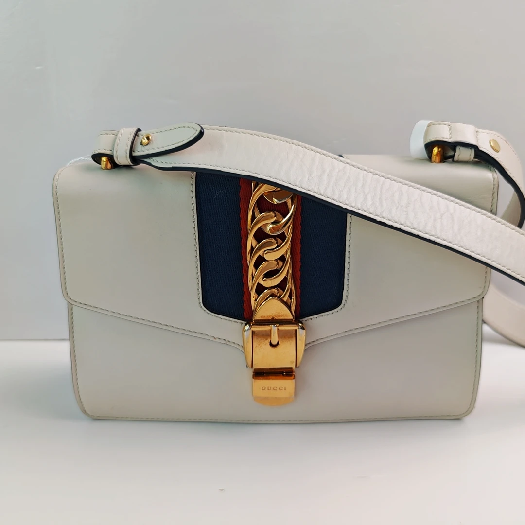 95新 GUCCI/古驰 古驰白色塞尔维亚中号单肩包