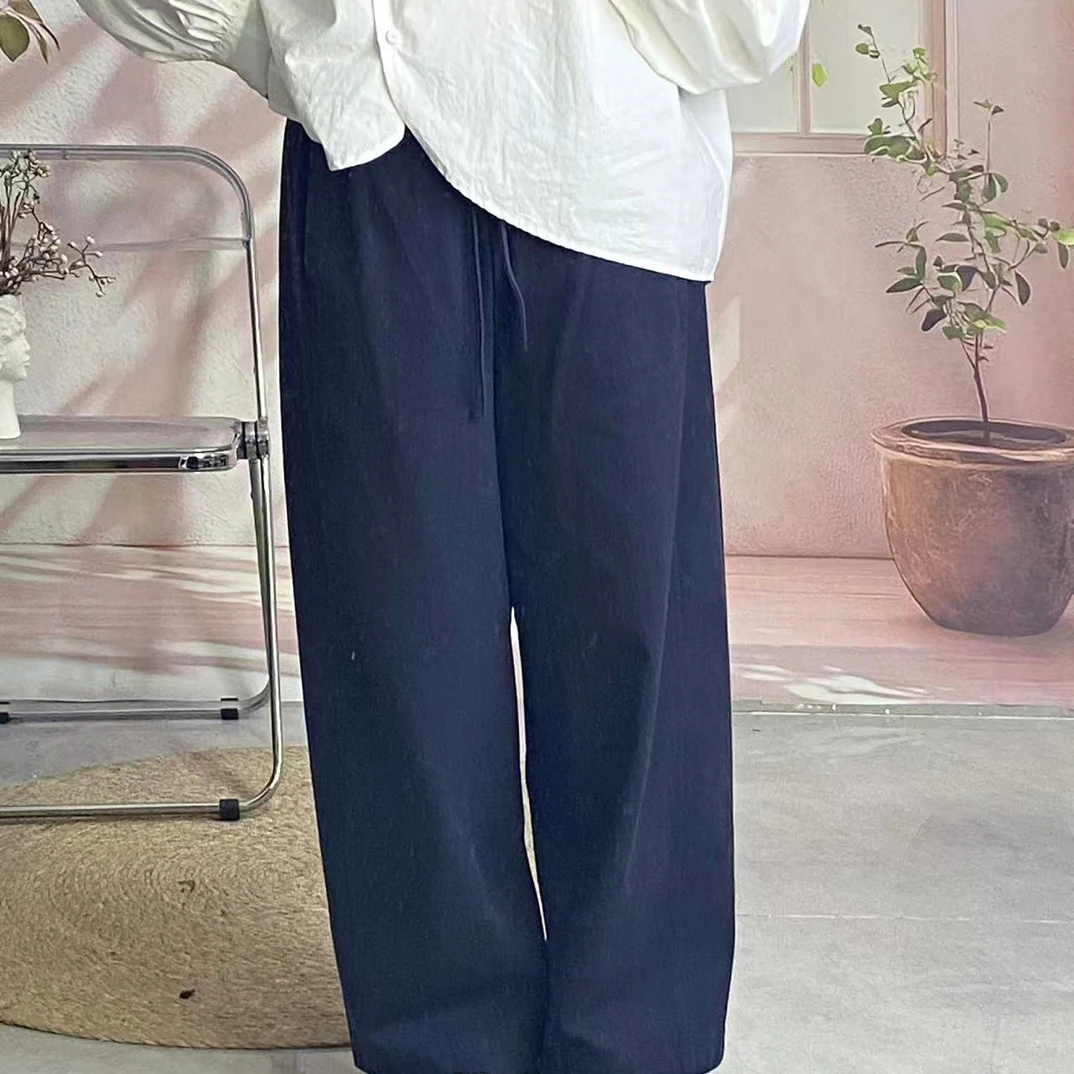 日系 复古速干高腰宽松垂感阔腿工装裤女