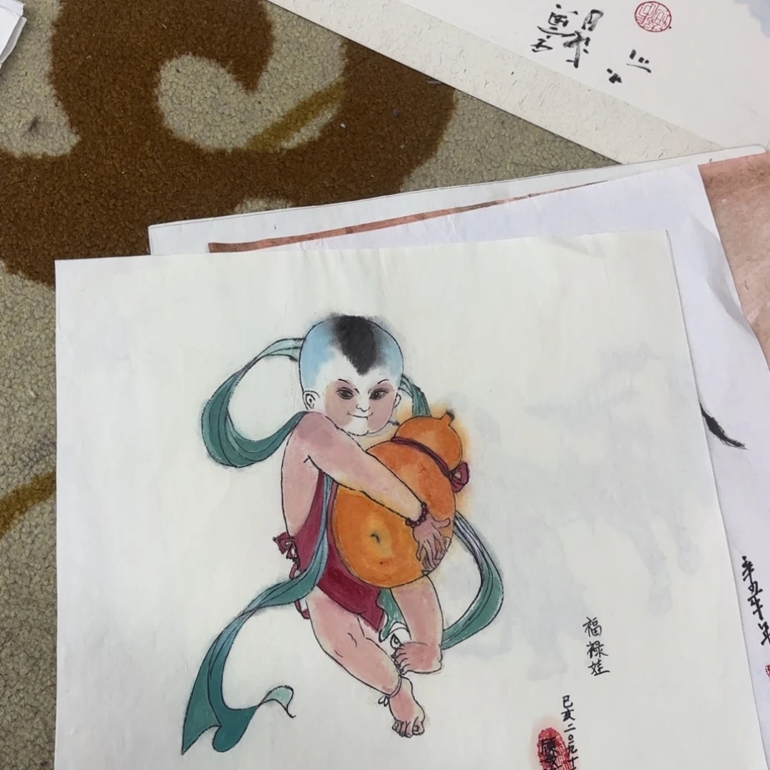 国画顾敏珍小品童