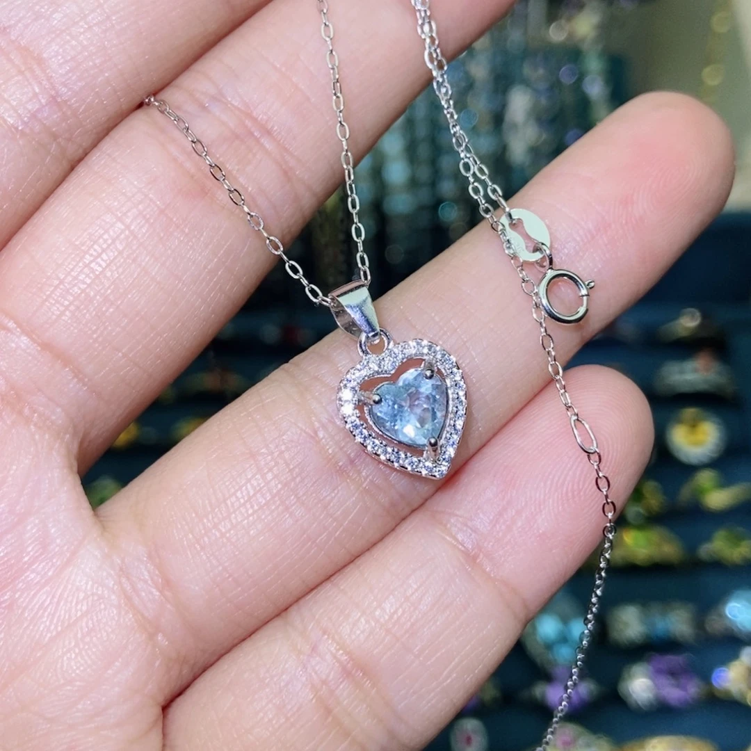 项链海蓝宝石银S925镶嵌