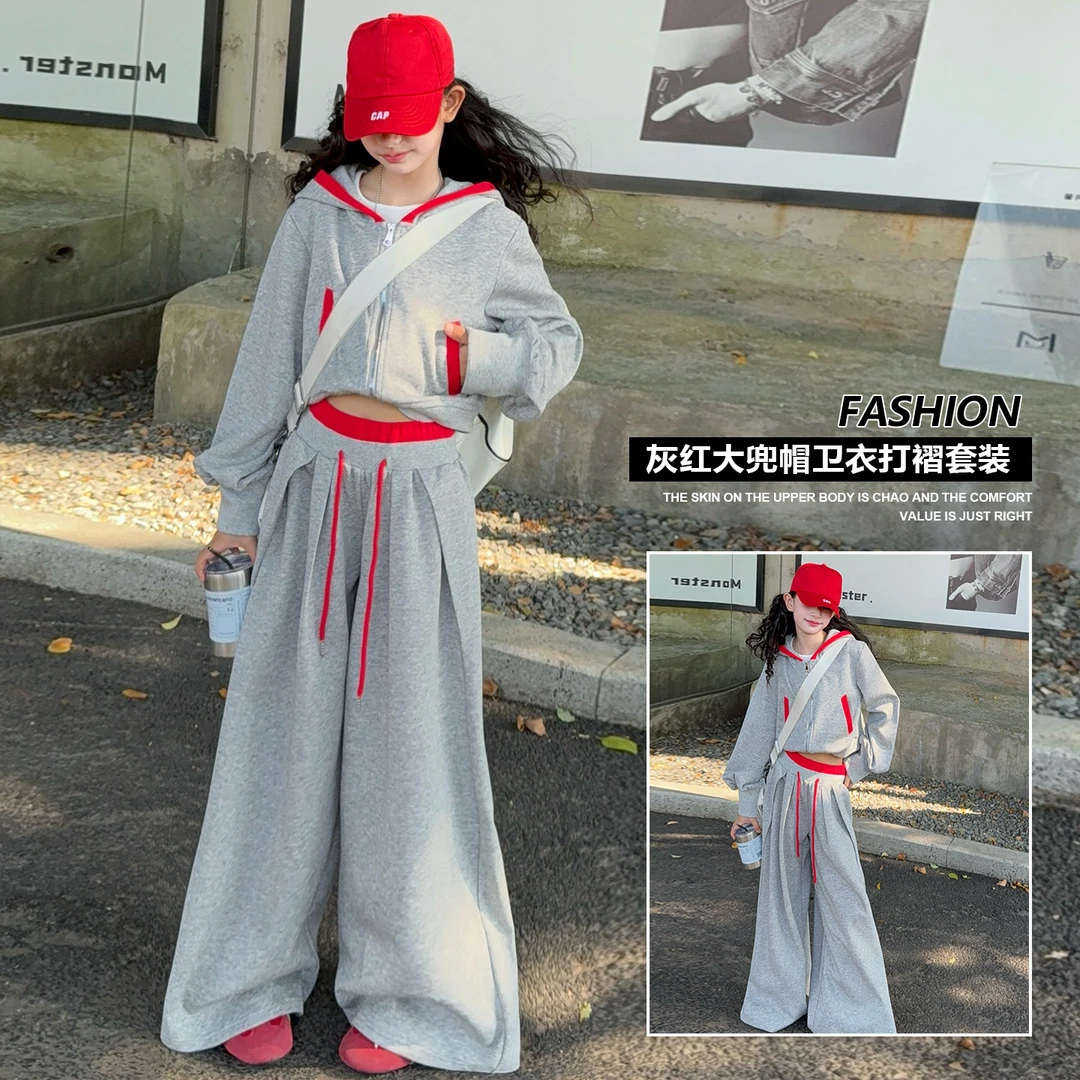 女童春秋款套装洋气中大童时尚6-12岁15岁休闲新款帽衫外套休闲裤