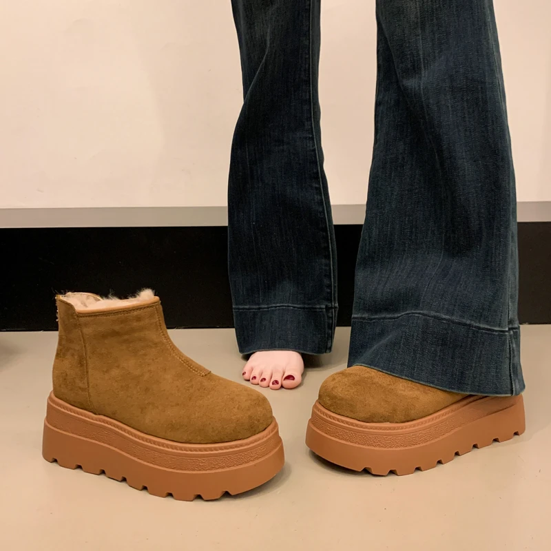小个子厚底增高短靴加绒加厚雪地靴女款2025冬季新款保暖大棉鞋子