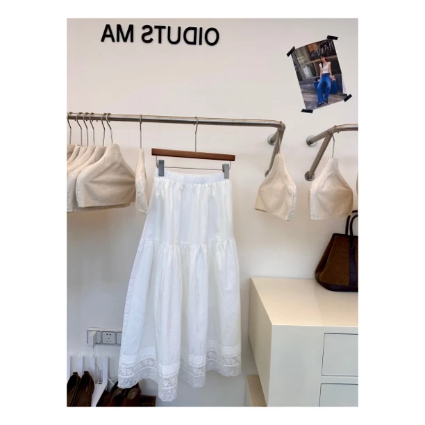 【A M阿梦】ins风简约松紧腰百搭白色A字裙显瘦半身裙女