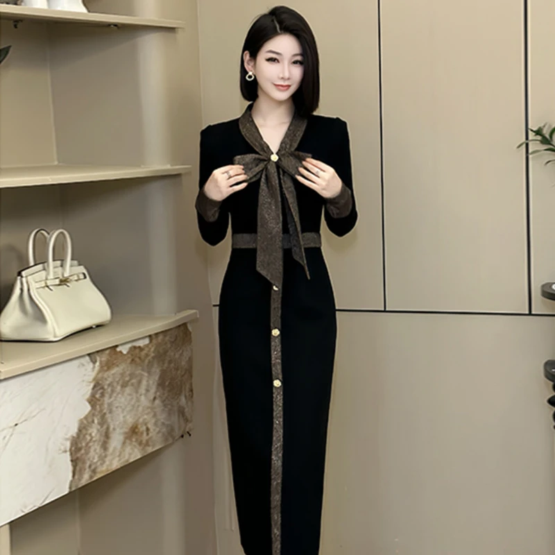 气质名媛高端女神范高级感法式小香风打底连衣裙时尚显瘦女D0047