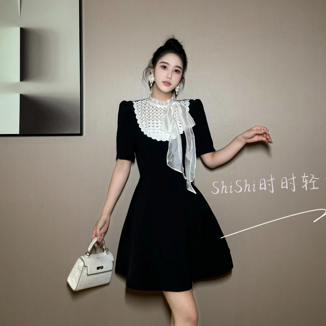 【时时原创】法式时尚赫本风气质减龄设计师轻奢名媛宴会连衣裙9038
