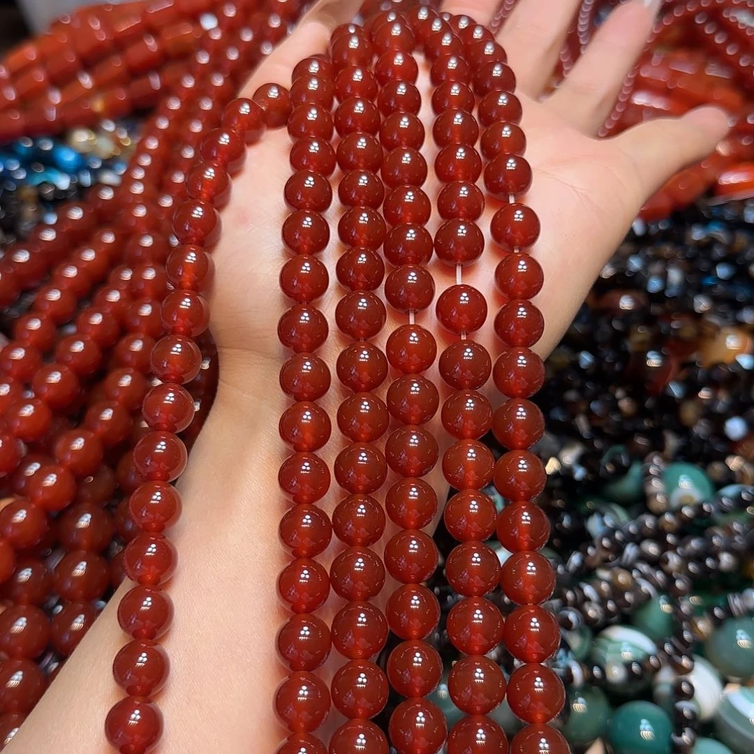 玛瑙/玉髓未镶嵌珠宝半成品10mmA货红透玛瑙一条