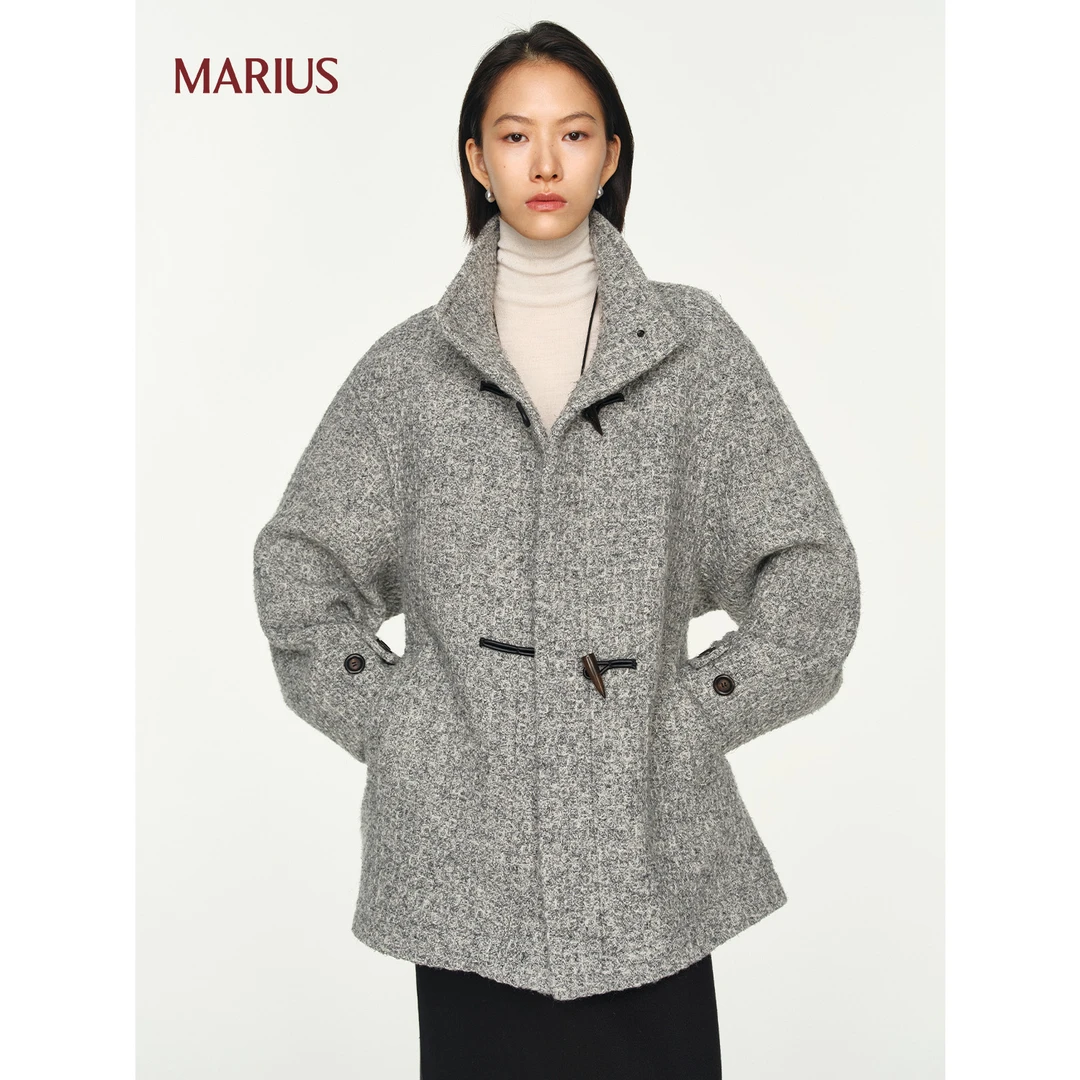 MARIUS’像素格‘羊绒羊毛格纹花纱大衣