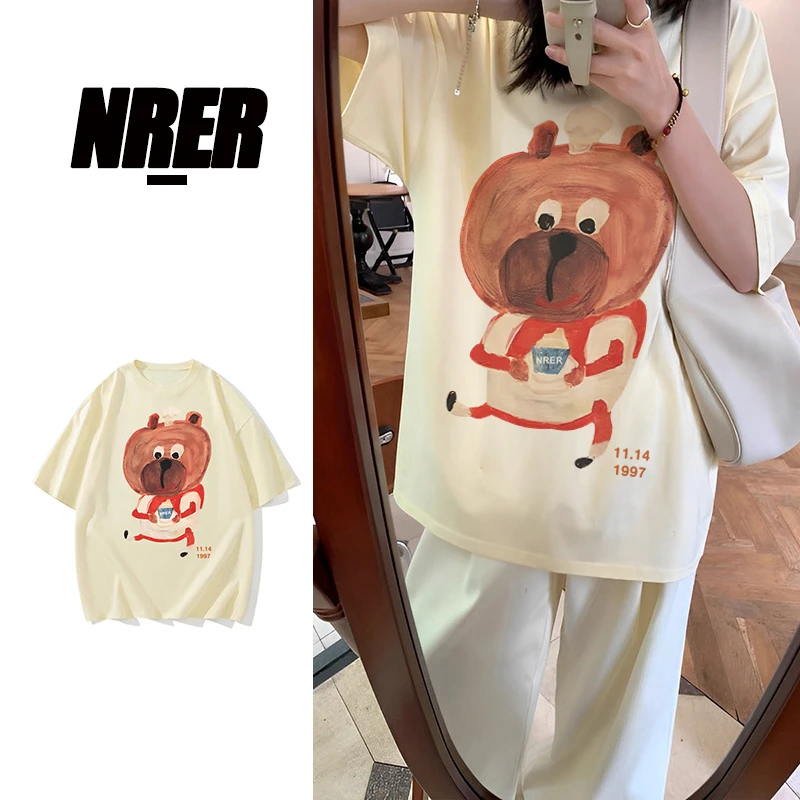 FNFE美式休闲纯棉短袖2025新款T恤上衣女夏季通勤百搭宽松情侣