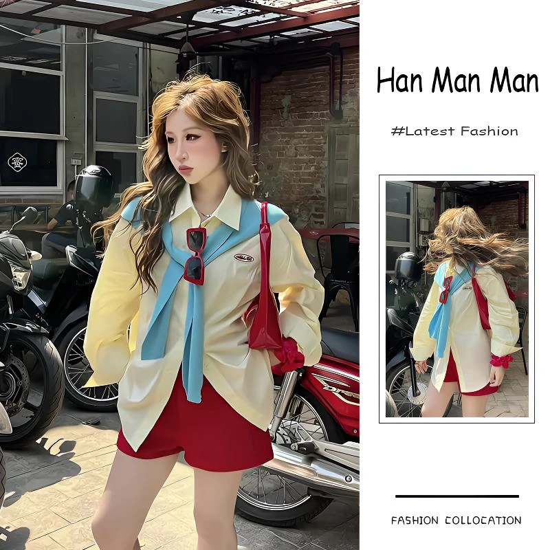 夏季流行穿搭一整套新款2025年韩版学院风减龄衬衫披肩短裤三件套