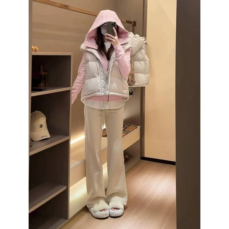 L粉 Scub*直筒加绒裤 运动高腰锁温休闲宽松显瘦阔腿长裤CK148