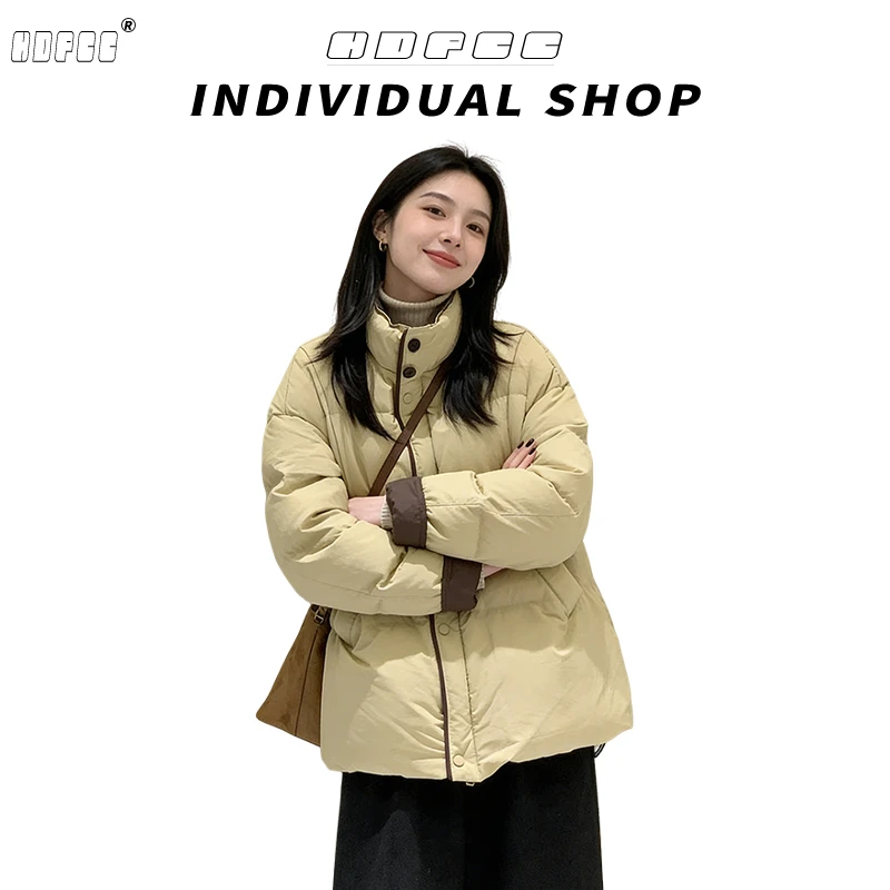 巨好看立领撞色袖口面包服外套女冬季设计感加厚保暖宽松百搭棉衣