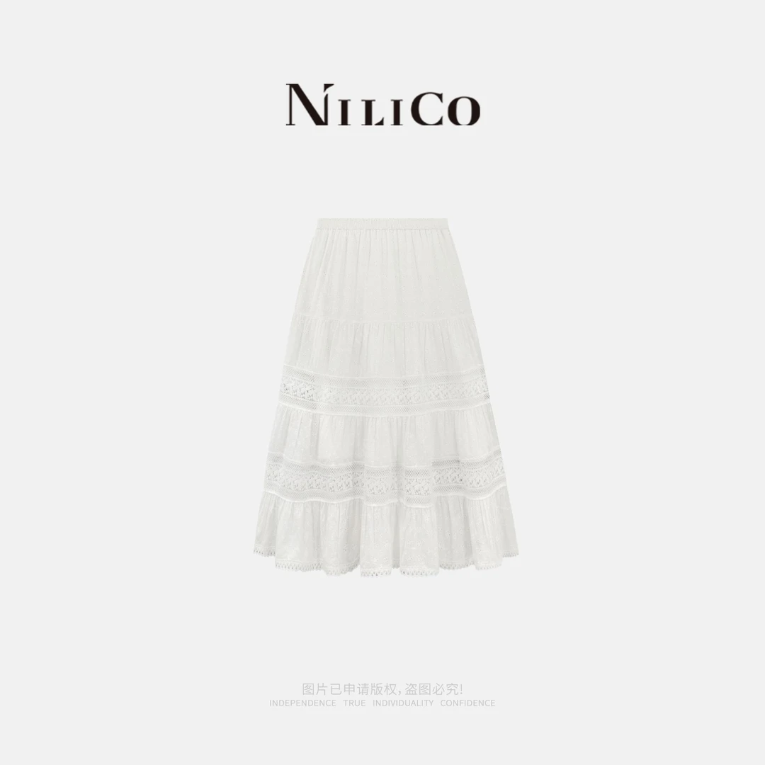 NILICO【狂想曲】半身裙全棉重工刺绣+蕾丝钩花 法式减龄高档半身裙
