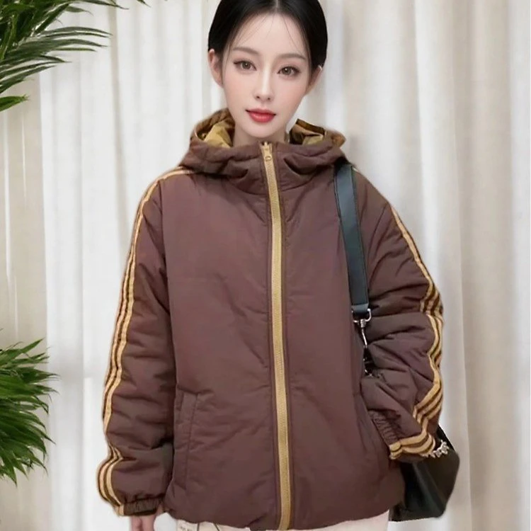 （双面穿）撞色加厚不分正反面棉服外套2025冬季新款夹棉防风保暖