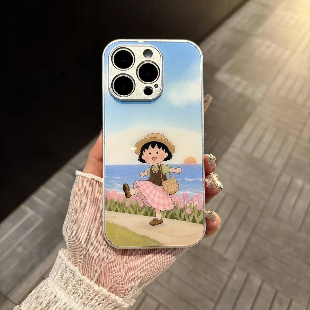 苹果/华为/oppo/vivo/小米漫步小丸子适用iPhone16肤感玻璃手机壳
