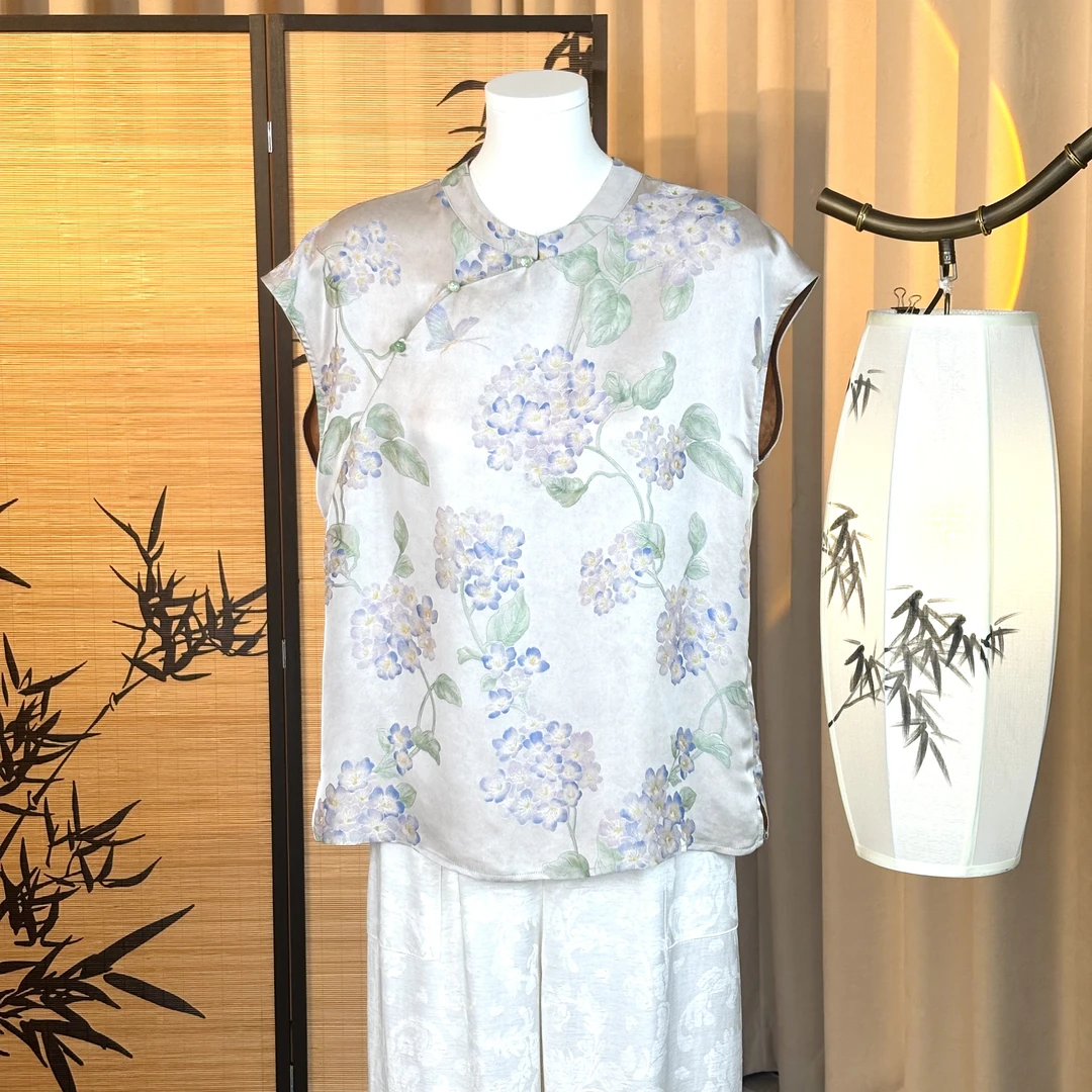 踏歌行-日常新中式红云纱时尚显瘦宽松优雅气质中式飞袖上衣夏季