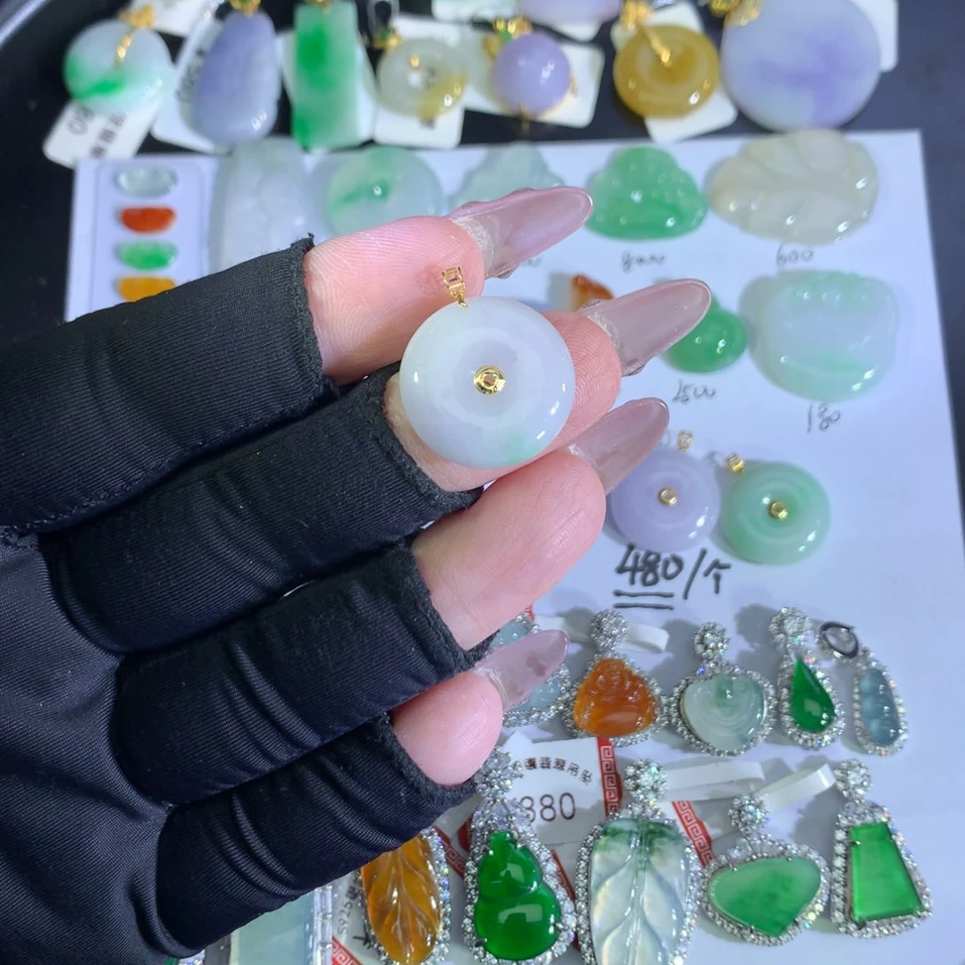 翡翠18K金镶嵌吊坠(不含链)平安扣
