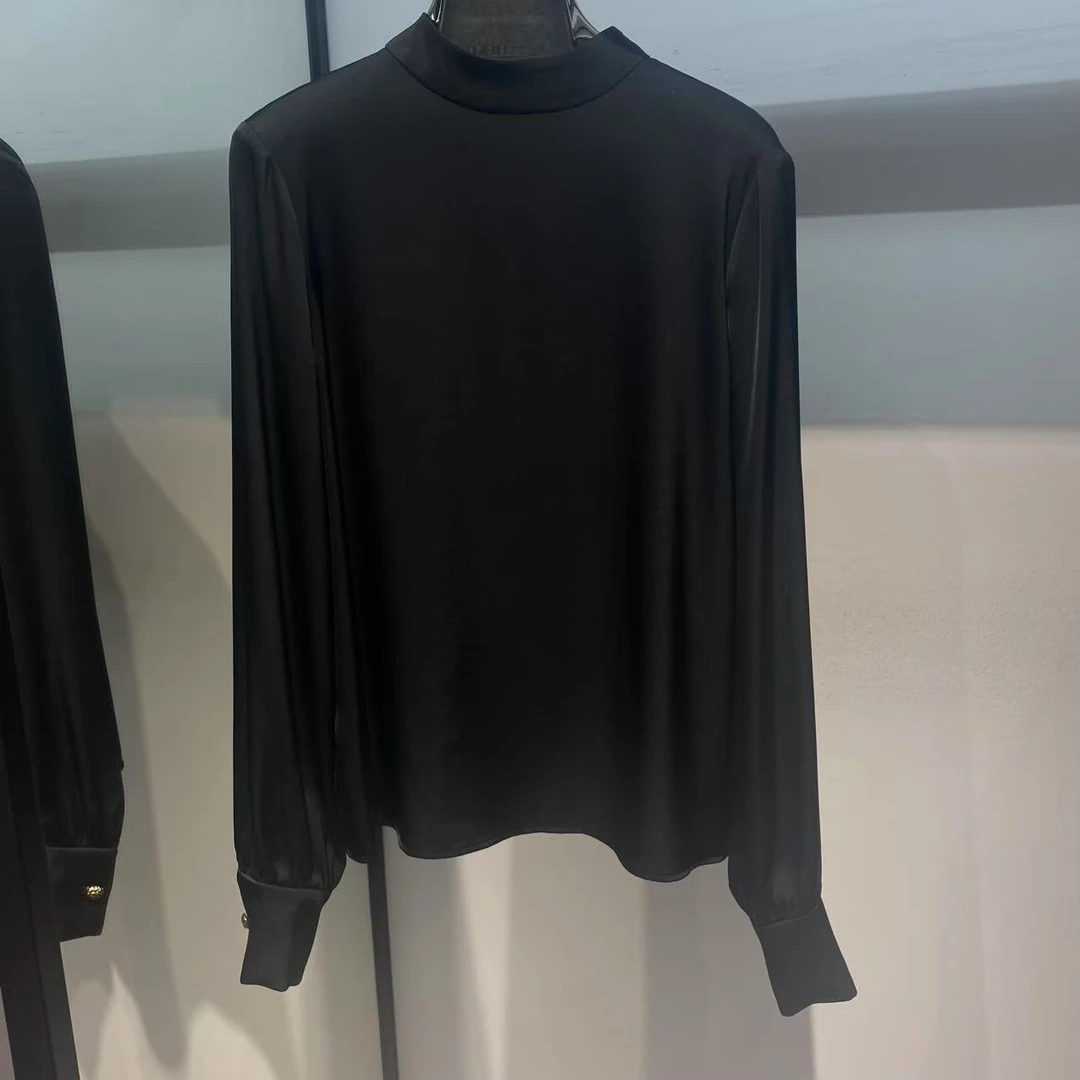 黑色醋酸系扣衬衫0022