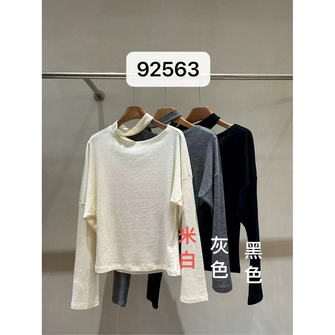 JING秋冬款92563羊毛打底衫女士纯色百搭长袖上衣显瘦