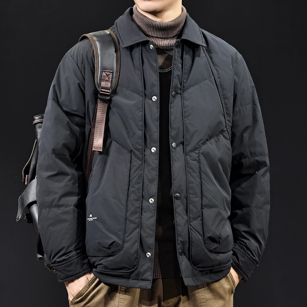 U&PURA2025新款羽绒服男士冬季潮流翻领拼接白鸭绒内胆夹克大码