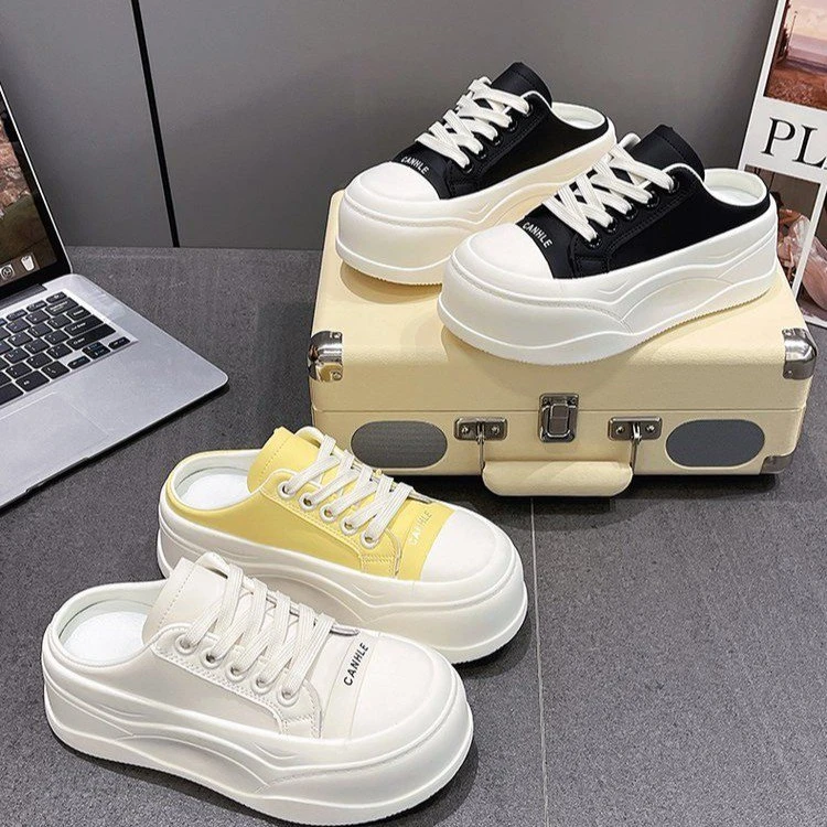 2025春季新款包头拖松糕底跟底橡胶鞋底包头布帮面