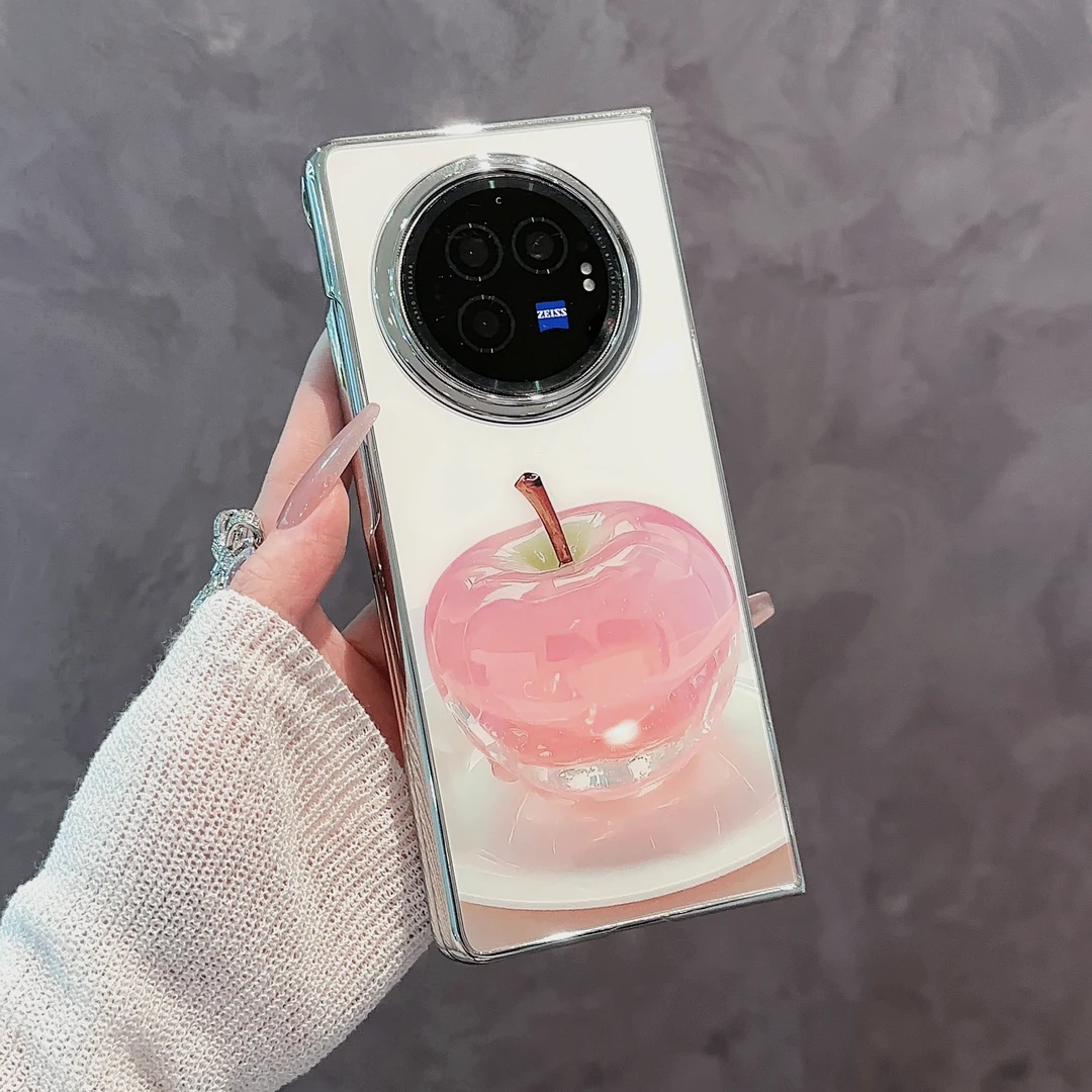 适用【VIVOXFOLD3】水晶苹果草莓电镀玻璃折叠防摔手机壳女款