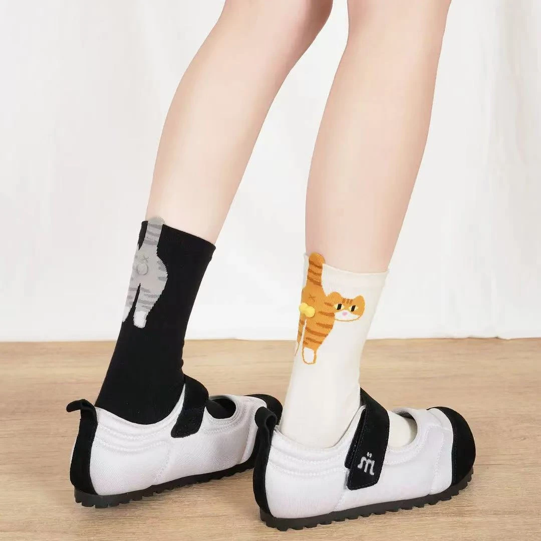 猫咪蛋蛋搞怪卡通情侣闺蜜中筒袜立体卡通图案猫蛋蛋搞怪趣味袜子