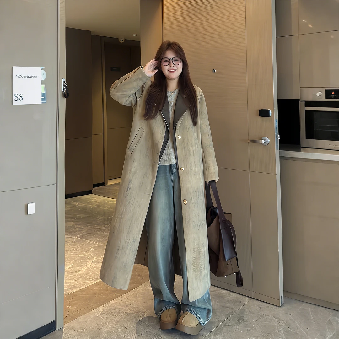 潮碧梵300斤大码女装长款毛呢大衣胖mm气质百搭显瘦高级风衣外套