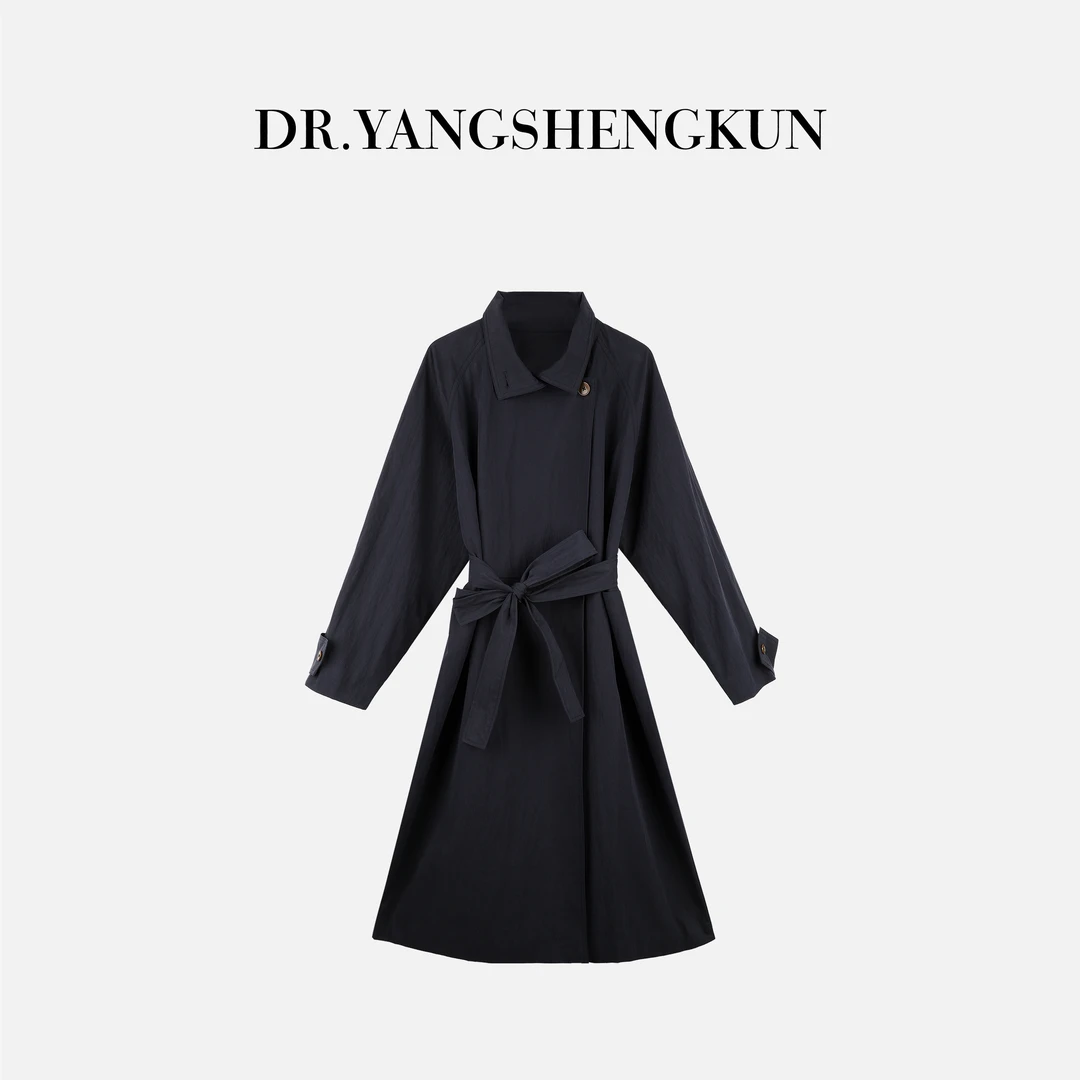 杨圣坤2025新品女士高级感大翻领简约韩系长款风衣外套SL2581109