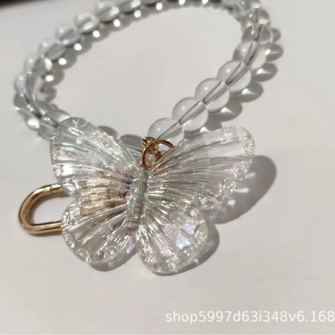 AB彩蝴蝶配件钥匙扣DIY饰品配件透明玻璃珍珠8mm圆珠小熊小短链