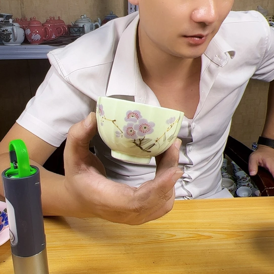 摆件绿嘻嘻翠竹紫梅杯