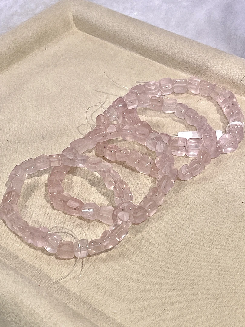 老矿马粉方糖天然水晶手串粉水晶