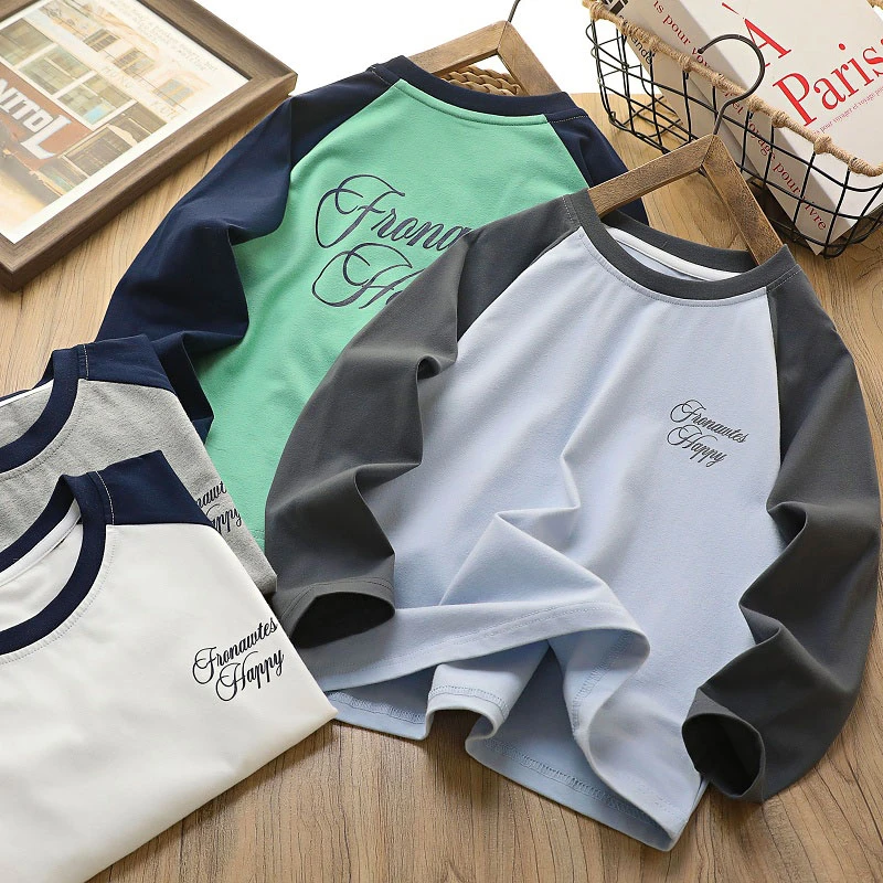 男童春秋百搭长袖T恤2025新款儿童圆领休闲上衣中大童宽松打底衫