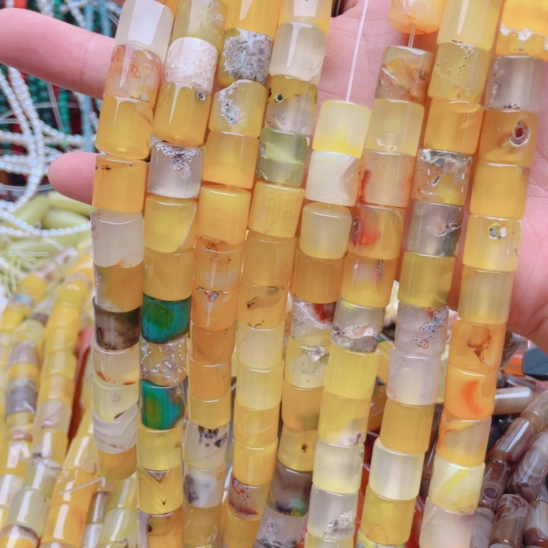 未镶嵌玛瑙/玉髓珠宝奇石黄玛瑙桶珠1条卡12*11有瑕