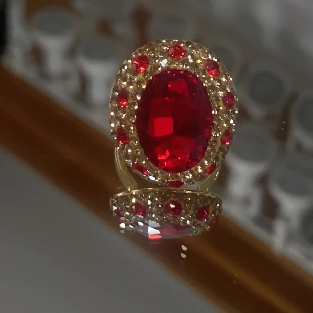 铜合金合成锆石戒指 TT SHL红色戒指 欧美时尚潮流饰品6088