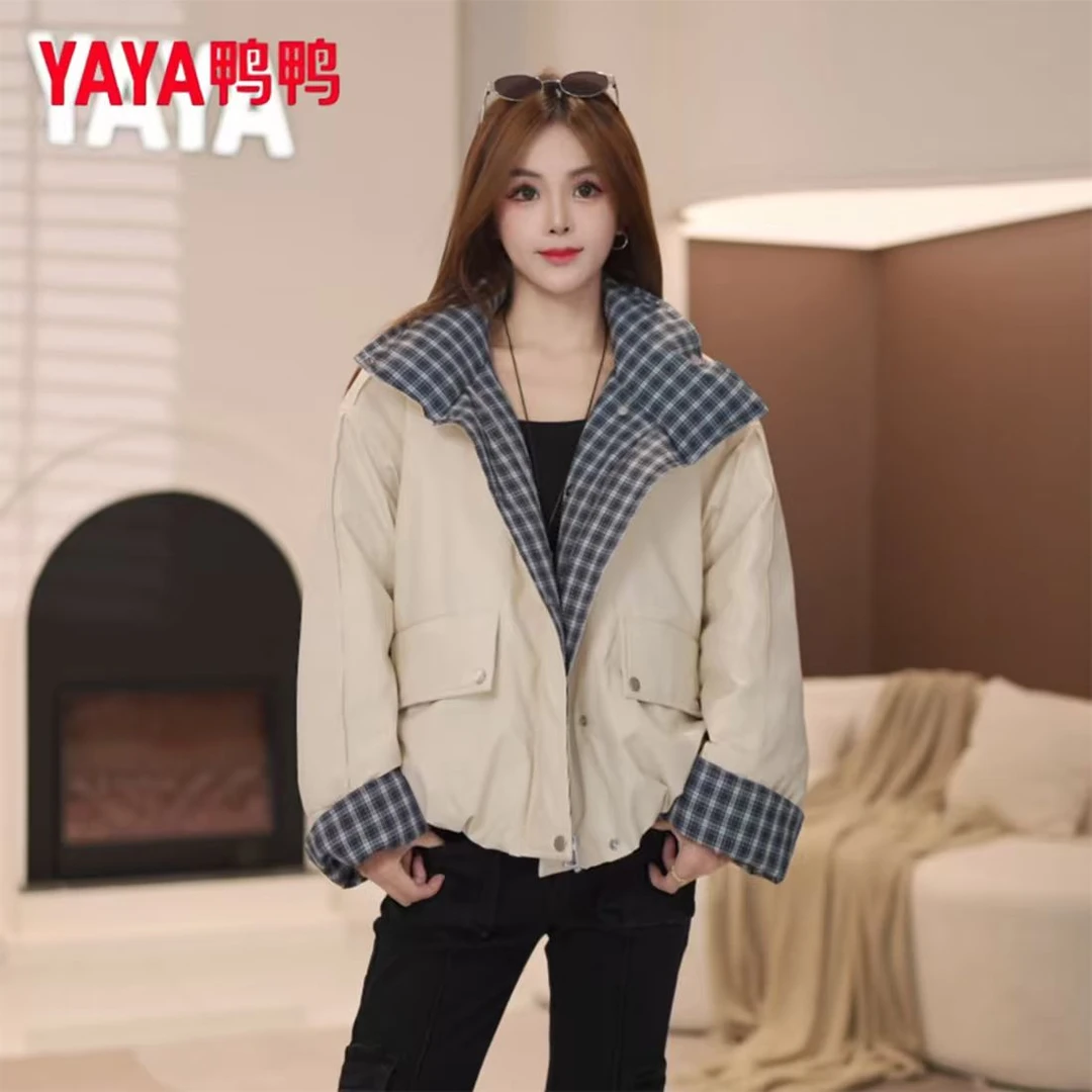 25年新款羽绒服休闲户外宽松连帽拼接皮衣外套25AW287