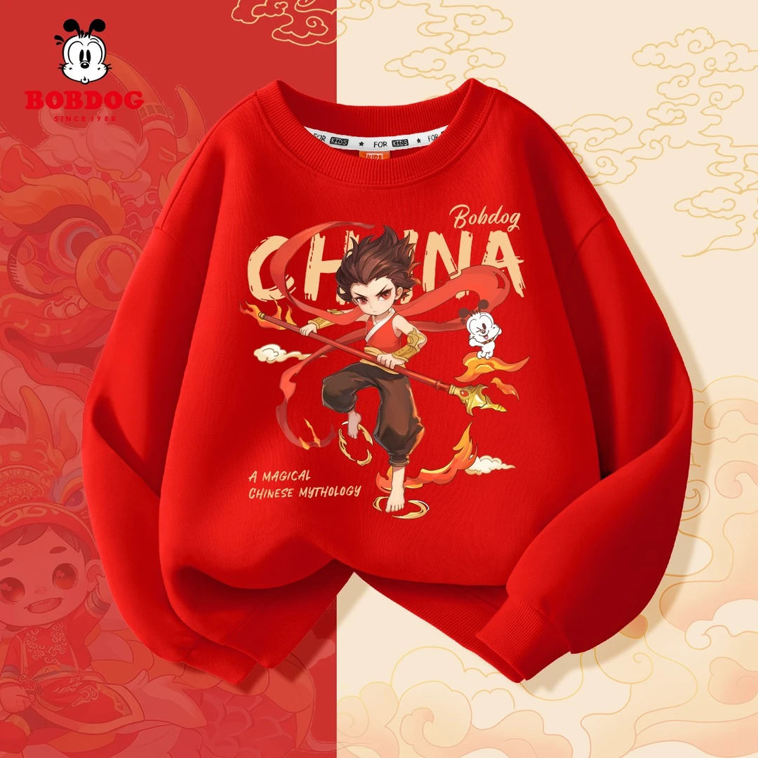 巴布豆卡乐哪吒卫衣2025春秋新款儿童圆领长袖打底小男孩宽松上衣