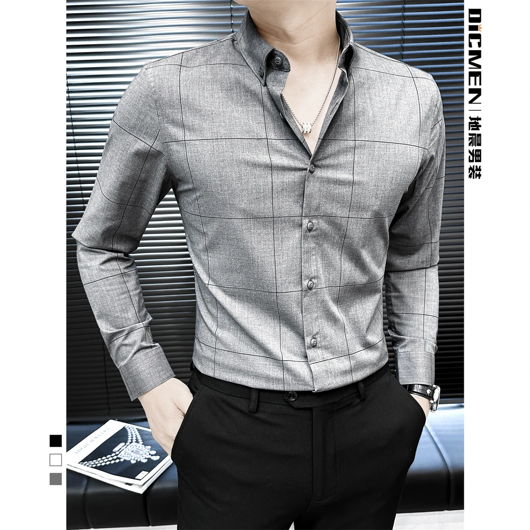 经典百搭格子衬衫男款长袖商务休闲秋季新款潮流上衣男士衬衣正装