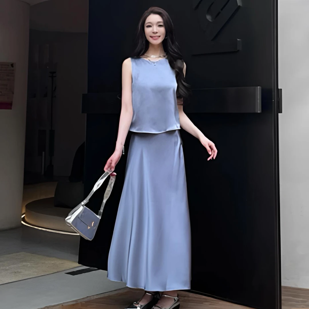 哥弟新款百搭时尚优雅通勤高腰丝滑色丁面料鱼尾半身裙1200388