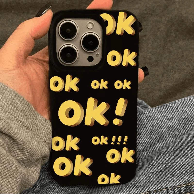 奥菲顿满屏黄字母OK适用苹果16/15PR0果冻手机壳华为vivo小米oppo