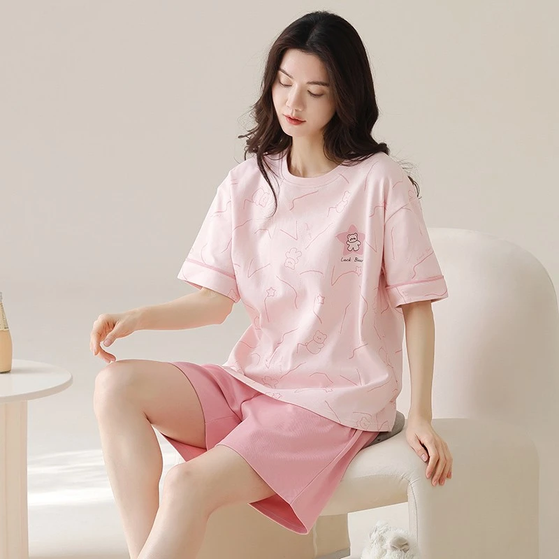 帕兰朵纯棉睡衣女夏季短袖少女学生夏天全棉家居服套装女生女款