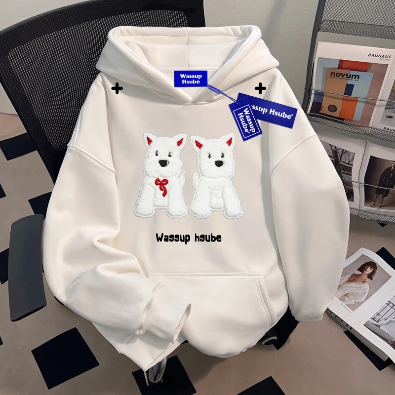 WASSUP HUSBE小众趣味休闲套头连帽卫衣秋季新款慵懒宽松上衣ins