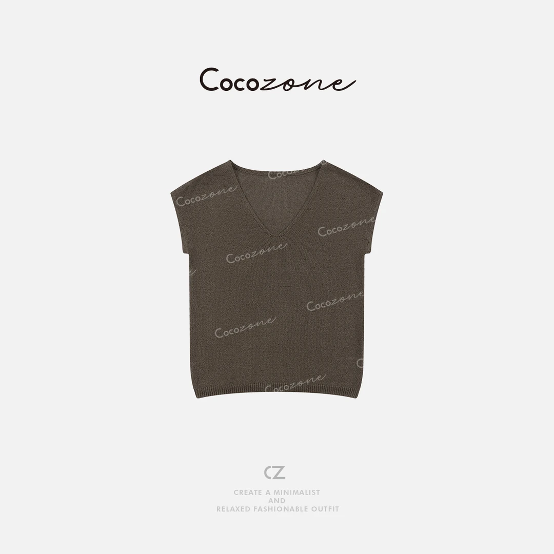 COCO ZONE刘一一 【棉莱赛尔混纺】简约V领纯色毛针织衫CD2A0613