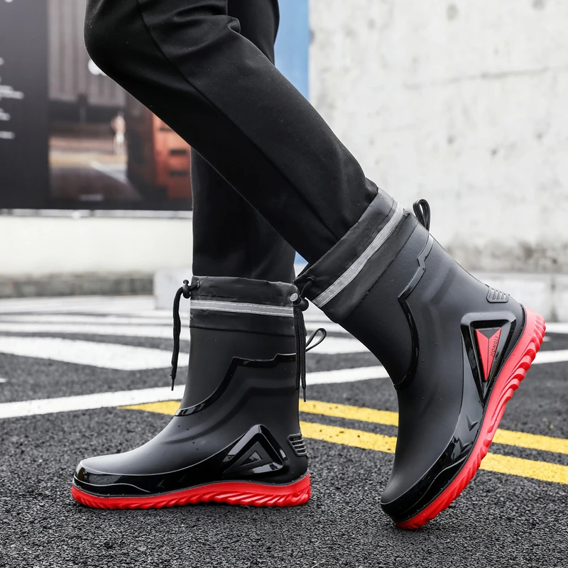 雨鞋男款短筒加绒可拆洗雨靴平底大码中筒时尚厨房外卖骑手防水鞋
