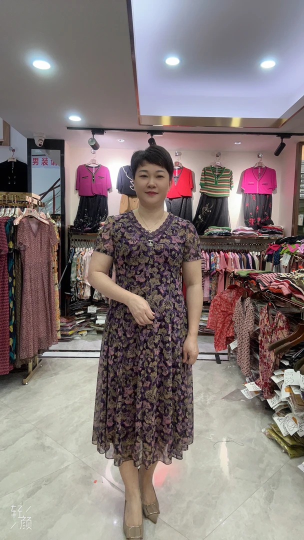 【燕珍时装】2025夏季新款7651时尚品牌台湾丝妈妈装连衣裙 凯永